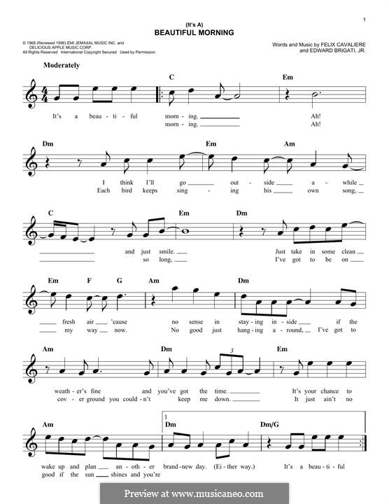 (It's A) Beautiful Morning (The Rascals): Melody line by Edward Brigati Jr., Felix Cavaliere