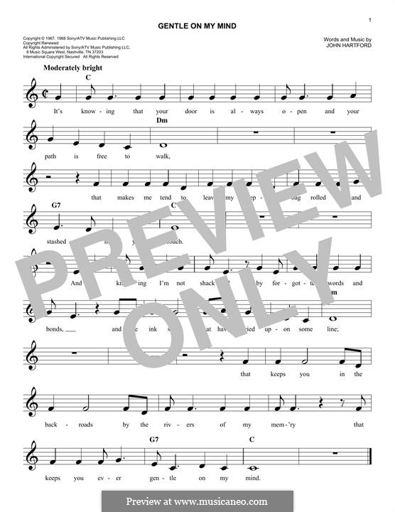 Gentle On My Mind: Melody line by John Hartford