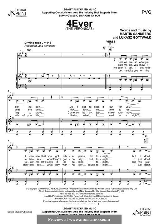 4Ever (The Veronicas): For voice and piano (or guitar) by Lukas Gottwald, Max Martin