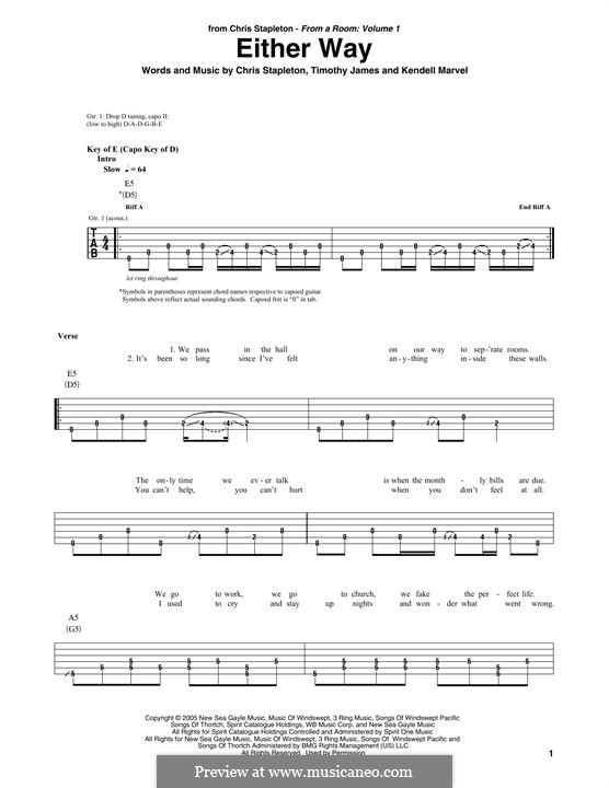 Either Way: For guitar with tab by Chris Stapleton, Kendell Marvel, Timothy James
