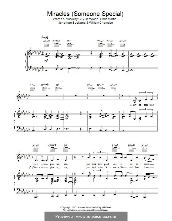 Miracles (Someone Special): For voice and piano (or guitar) by Chris Martin, Guy Berryman, Jonny Buckland, Will Champion
