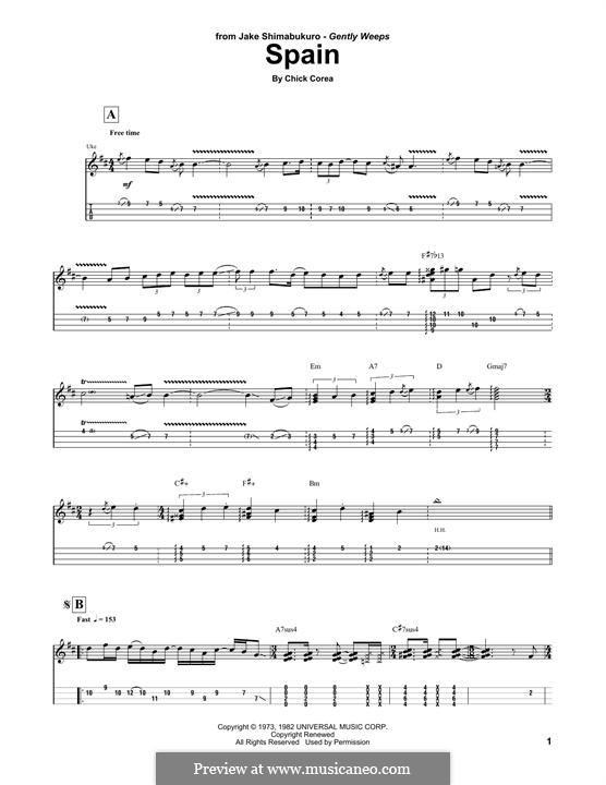 Spain chick corea tab Spain chick corea tab