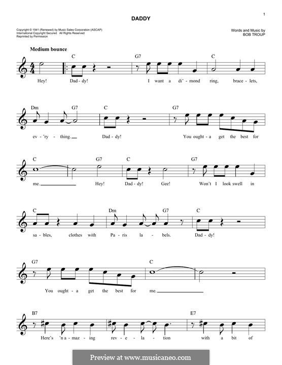 Daddy: Melody line by Bobby Troup