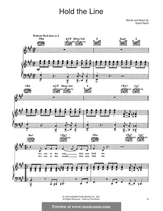 Hold the Line (Toto): For voice and piano (or guitar) by David Paich