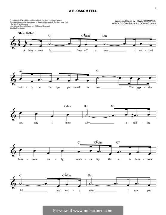 A Blossom Fell: Melody line by Dominic John, Harold Cornelius, Howard Barnes