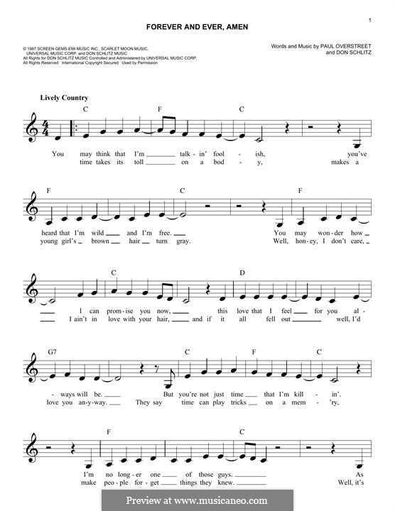 Forever and Ever, Amen (Randy Travis): Melody line by Don Schlitz, Paul Overstreet