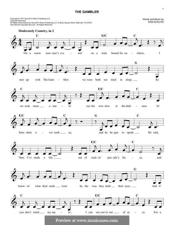 The Gambler (Kenny Rogers): Melody line by Don Schlitz