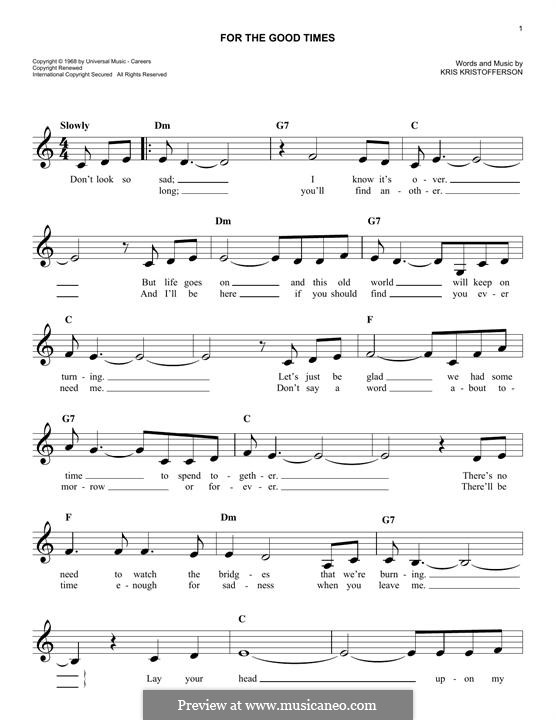 For the Good Times (Ray Price) by K. Kristofferson on MusicaNeo