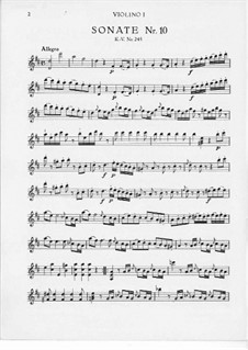 Church Sonata for Two Violins, Organ and Basso Continuo No.11 in D Major, K.245: Violin I part by Wolfgang Amadeus Mozart