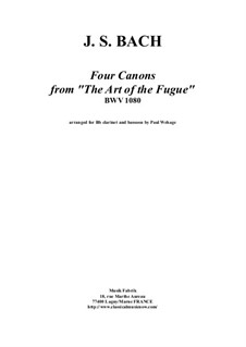 Four canons, arranged for Bb clarient and bassoon: Four canons, arranged for Bb clarient and bassoon by Johann Sebastian Bach
