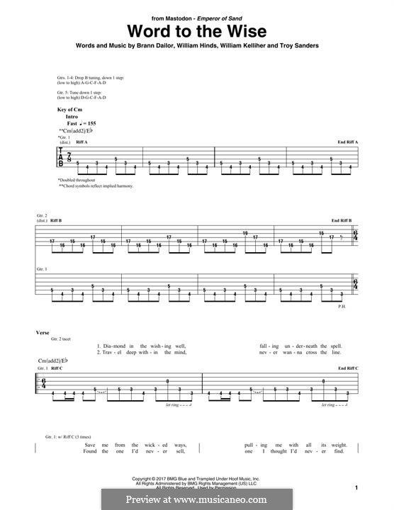 Word to the Wise (Mastodon): For guitar with tab by Brann Dailor, Troy Sanders, William Hinds, William Kelliher