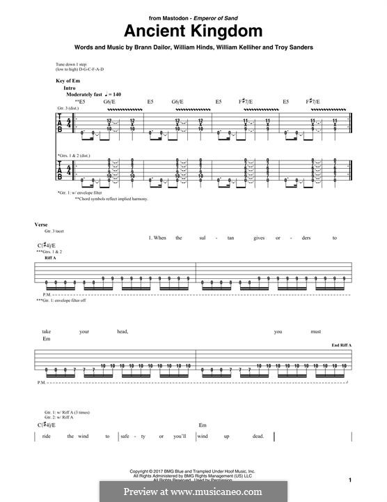 Ancient Kingdom (Mastodon): For guitar with tab by Brann Dailor, Troy Sanders, William Hinds, William Kelliher