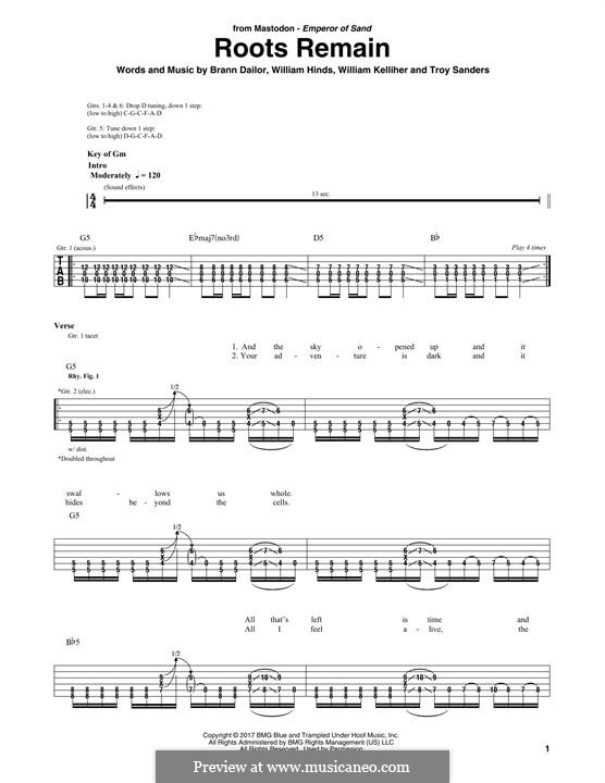 Roots Remain (Mastodon): For guitar with tab by Brann Dailor, Troy Sanders, William Hinds, William Kelliher