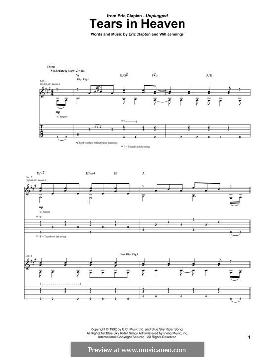 Song Lyrics with guitar chords for Tears In Heaven - Eric Clapton