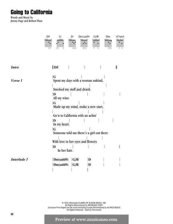 Going To California (Led Zeppelin): Lyrics and chords by Jimmy Page, Robert Plant