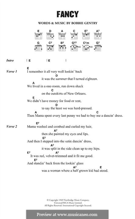 Fancy: Lyrics and chords by Bobbie Gentry