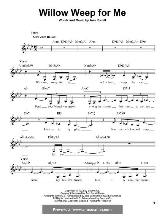 Willow Weep for Me (Chad & Jeremy): Lyrics and chords by Ann Ronell