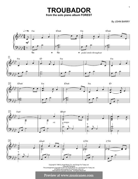 Troubadour: For piano by John Barry