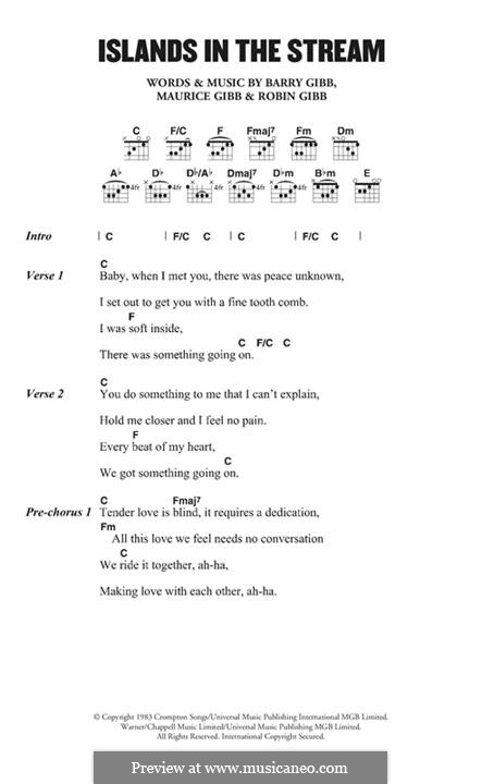 Islands in the Stream (Kenny Rogers and Dolly Parton): Lyrics and chords by Barry Gibb, Maurice Gibb, Robin Gibb