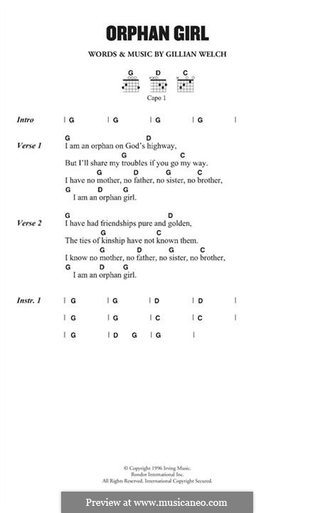Orphan Girl: Lyrics and chords by Gillian Welch