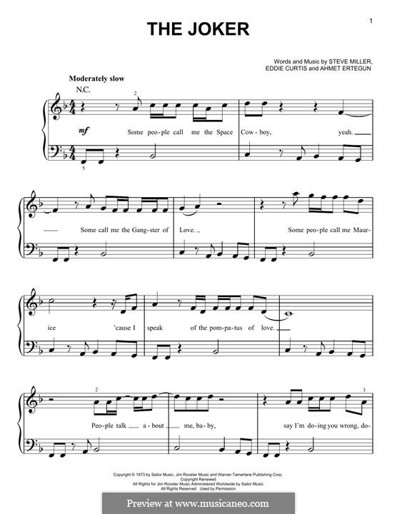The Joker (Steve Miller Band): For piano by Ahmet Ertegun, Eddie Curtis, Steve Miller