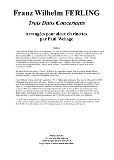 Three Concert Duos for Two Oboes, Op.13: Arrangement for two clarinets by Franz Wilhelm Ferling