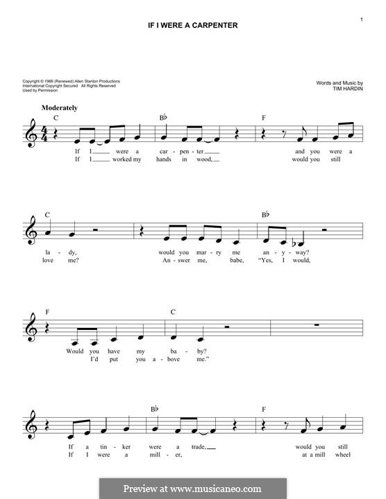 If I Were a Carpenter: Melody line by Tim Hardin