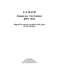 Sonata for Violin and Harpsichord No.1 in B Minor, BWV 1014: Arrangement for soprano saxophone and piano by Johann Sebastian Bach