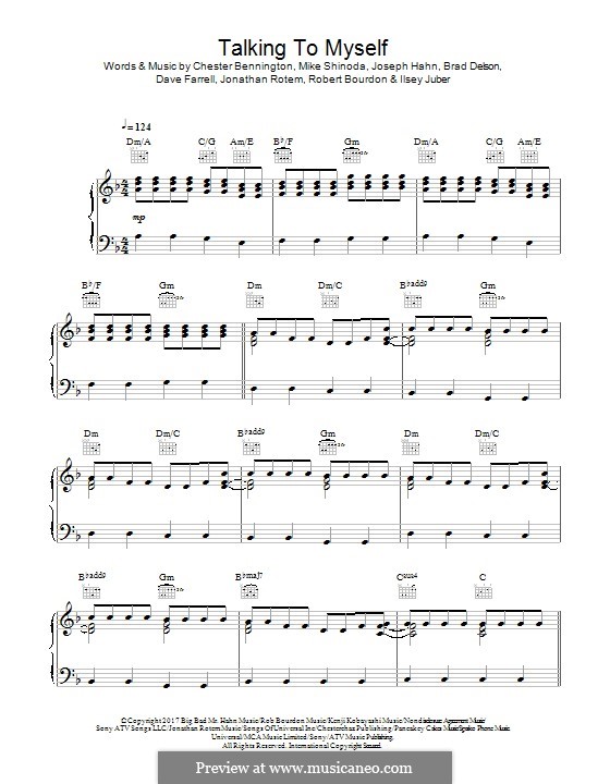 Talking to Myself (Linkin Park): For voice and piano (or guitar) by Brad Delson, Charles Bennington, David Farrell, Joseph Hahn, Jonathan Rotem, Mike Shinoda, Rob Bourdon, Isley Juber
