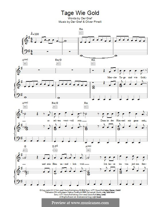 Tage Wie Gold (Unheilig) by Der Graf, O. Pinelli sheet music on MusicaNeo