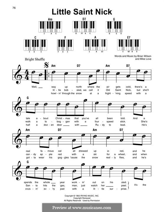 Little Saint Nick (The Beach Boys): For piano by Brian Wilson, Mike Love