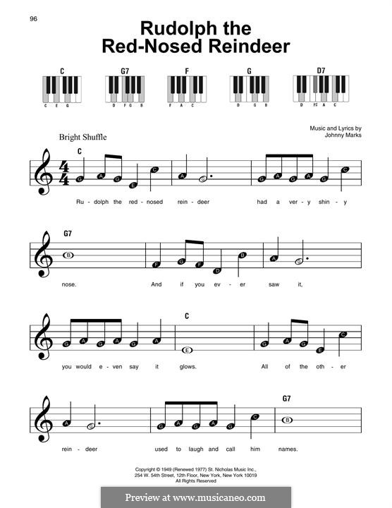 Rudolph the Red-Nosed Reindeer (Piano version): Easy version by Johnny Marks