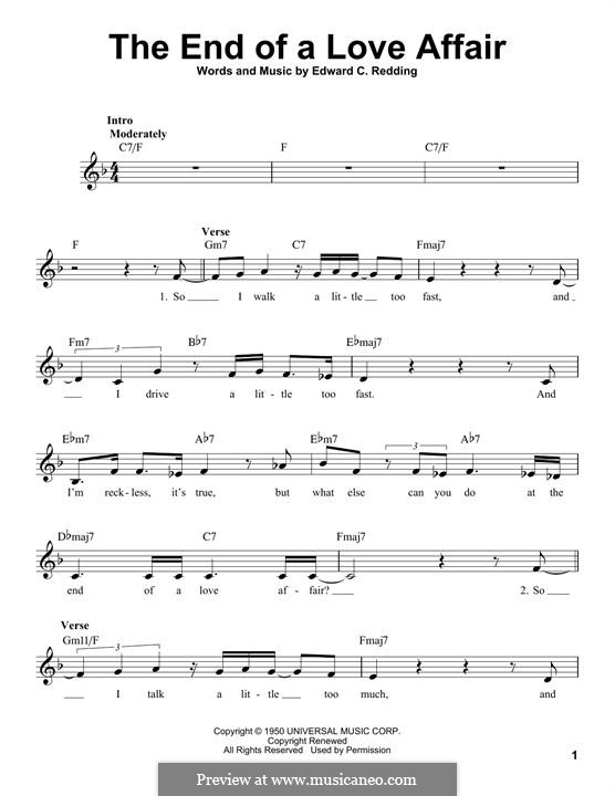 The End of a Love Affair (Frank Sinatra): Melody line by Edward C. Redding