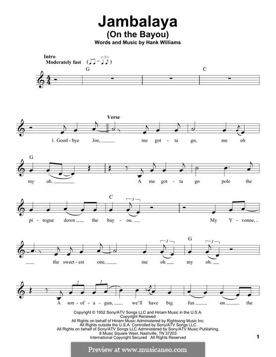 Jambalaya (On the Bayou) by H. Williams sheet music on MusicaNeo
