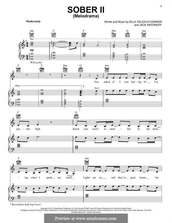 Sober II (Melodrama): For voice and piano (or guitar) by Jack Antonoff, Ella Yelich-O'Connor
