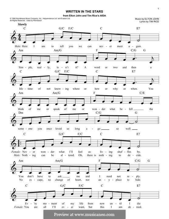 Written in the Stars: Melody line by Elton John