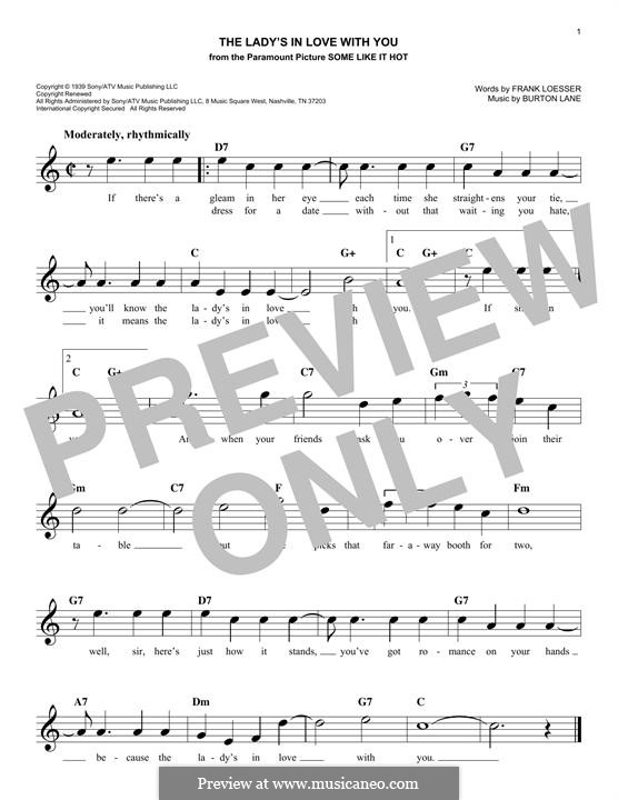 The Lady's in Love with You: Melody line by Burton Lane