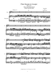 Sonata for Flute and Harpsichord No.3 in A Major, BWV 1032: Score, solo part by Johann Sebastian Bach