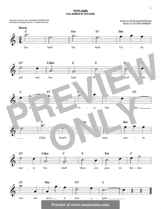 Toyland: Melody line by Victor Herbert