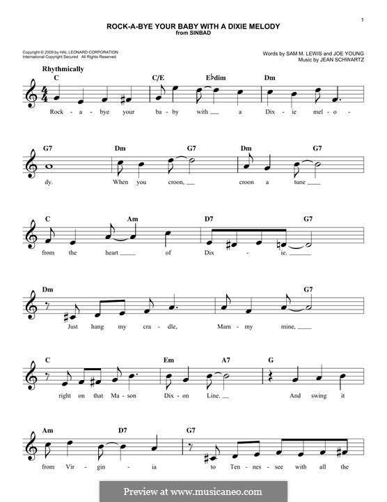 Rock-a-Bye Your Baby with a Dixie Melody (Al Jolson): Melody line by Jean Schwartz