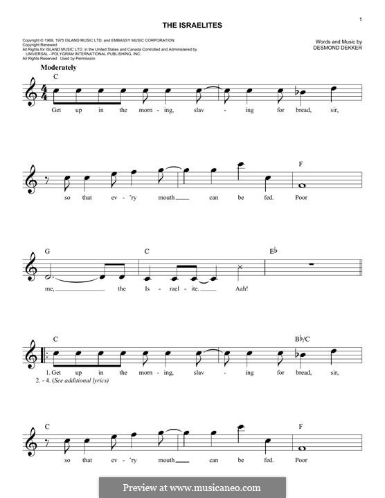 The Israelites (Desmond Dekker & The Aces): Melody line by Desmond Dekker