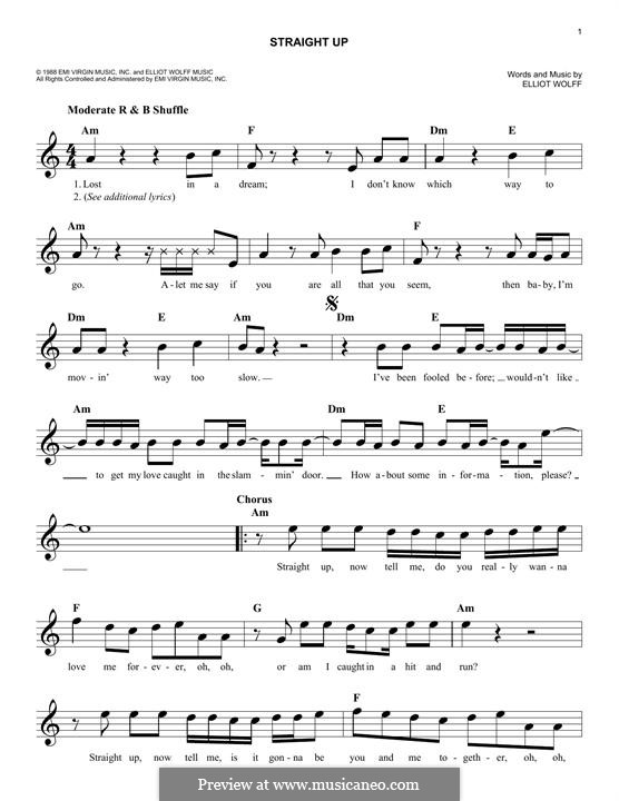 Straight Up (Paula Abdul): Melody line by Elliot Wolff