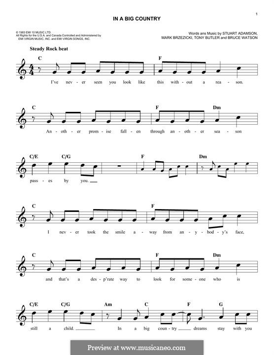 In a Big Country: Melody line by Bruce Watson, Mark Brzezicki, Stuart Adamson, Tony Butler