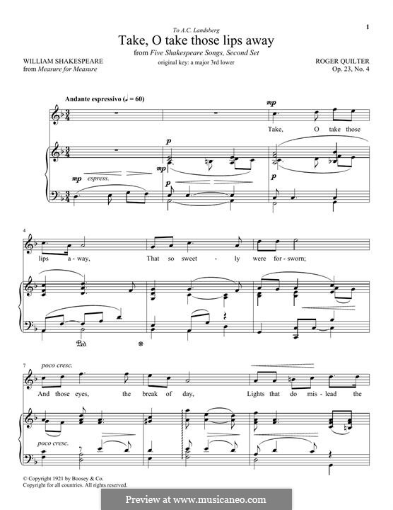Take, O Take Those Lips Away, Op.23 No.4: For voice and piano by Roger Quilter