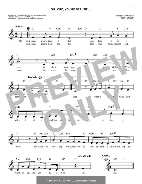 Oh Lord, You're Beautiful: Melody line by Keith Green