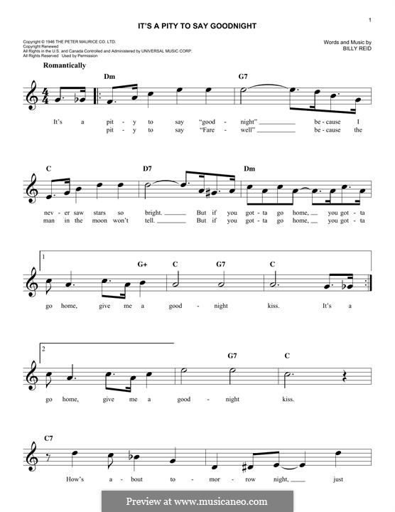 It's a Pity to Say Goodnight (Ella  Fitzgerald): Melody line by Billy Reid
