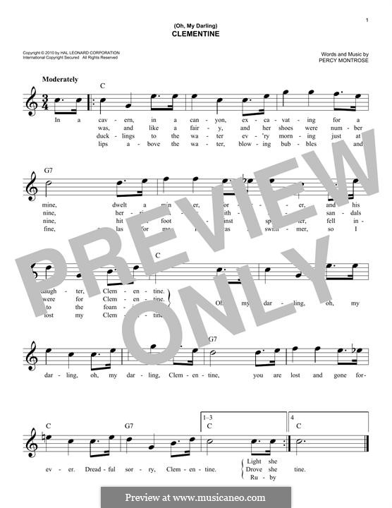 Oh My Darling Clementine By P Montrose Sheet Music On Musicaneo