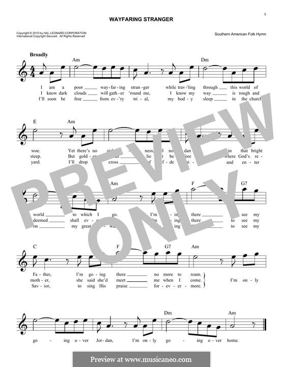 Wayfaring Stranger: Melody line by folklore