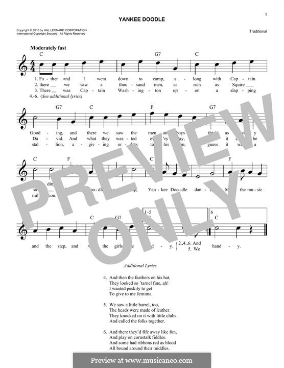 Yankee Doodle: Melody line by folklore