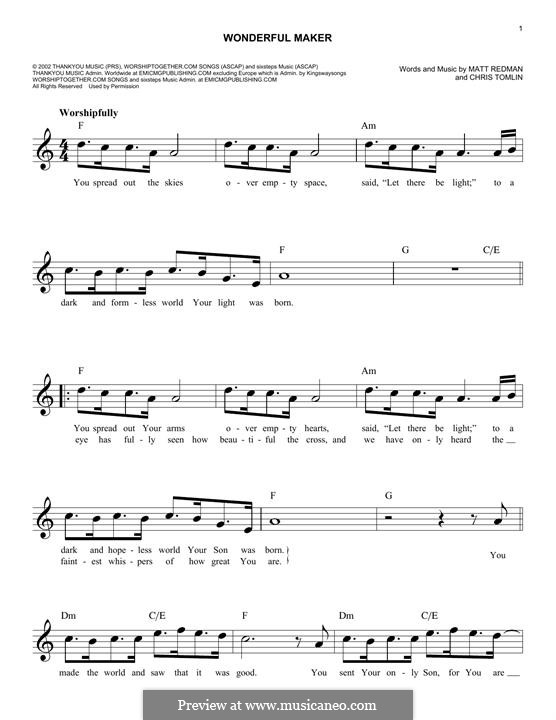 Wonderful Maker: Melody line by Chris Tomlin, Matt Redman